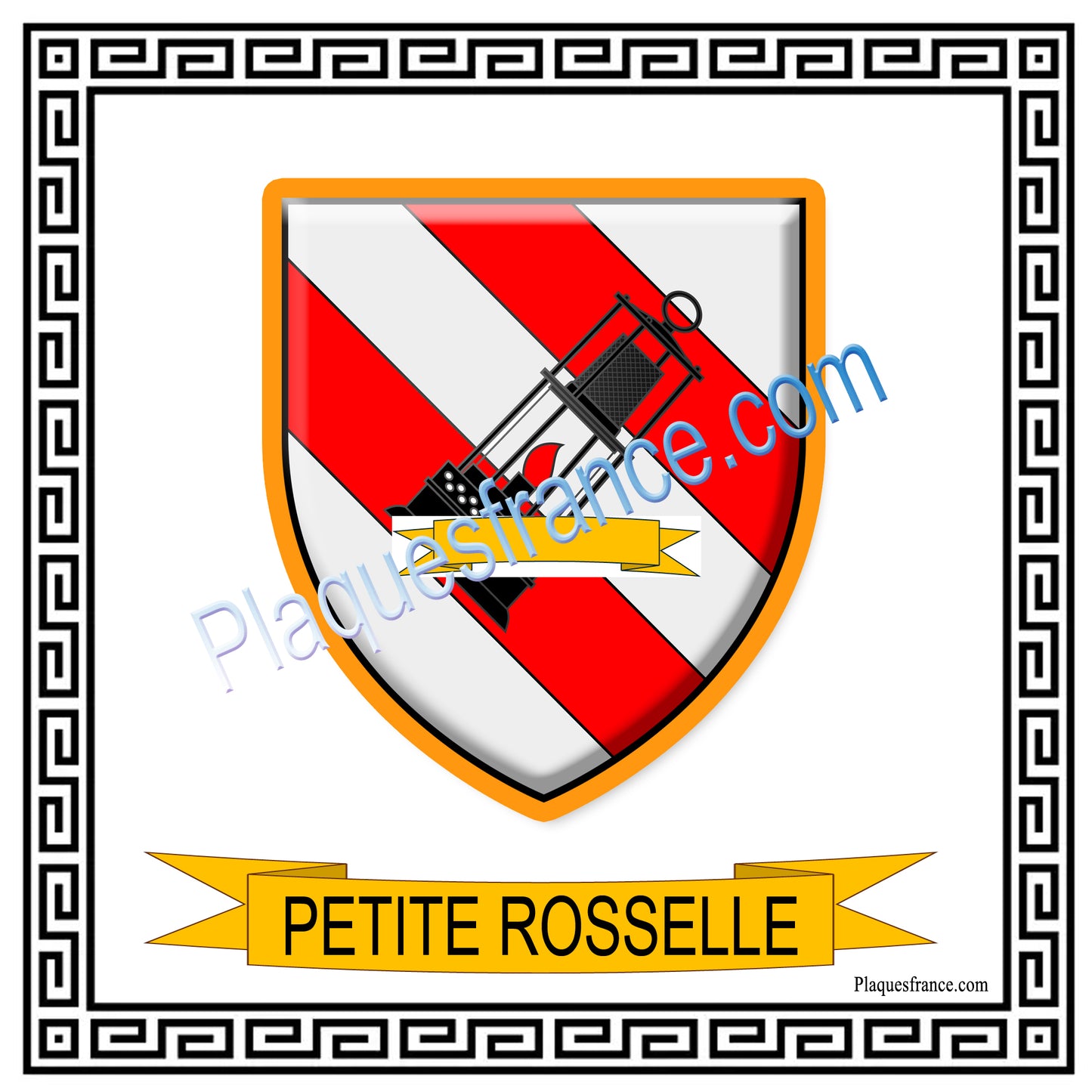Plaque métal décorative fond blanc carrée 30x 30 cm blason Petite-Rosselle, canton de Forbach, Moselle 57