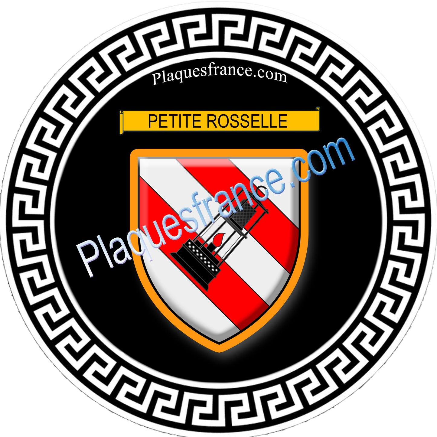Plaque métal décorative fond noir ronde Ø 30 cm blason Petite-Rosselle, canton de Forbach, Moselle 57