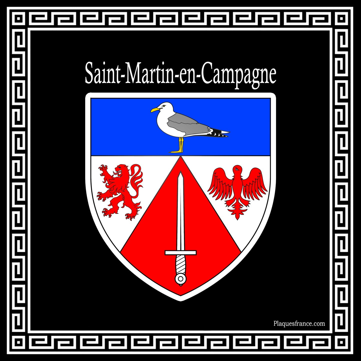 Plaque métal décorative carrée noire blason Saint-Martin-en-Campagne, Seine Maritime (76)