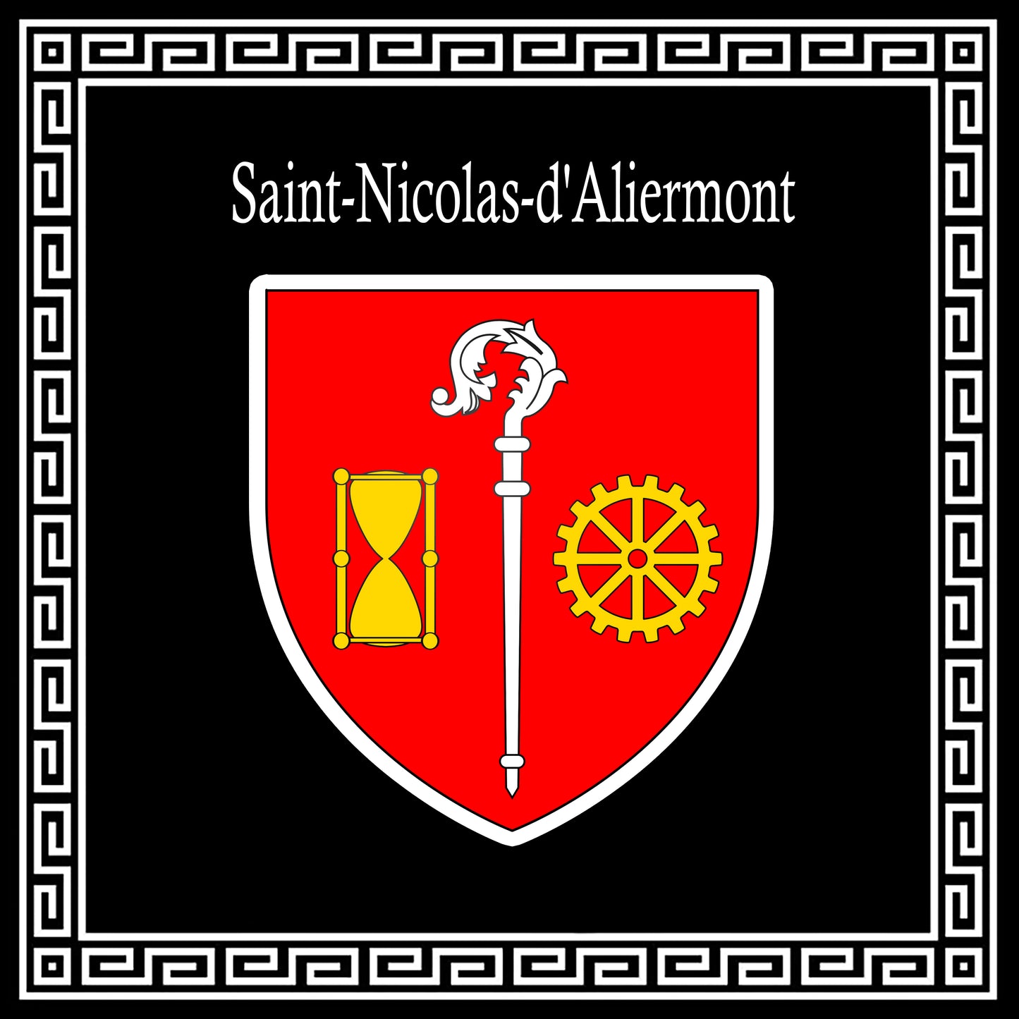 Plaque métal décorative carré noire 30 cm x30 cm blason Saint-Nicolas-d’Aliermont, Seine Maritime (76)