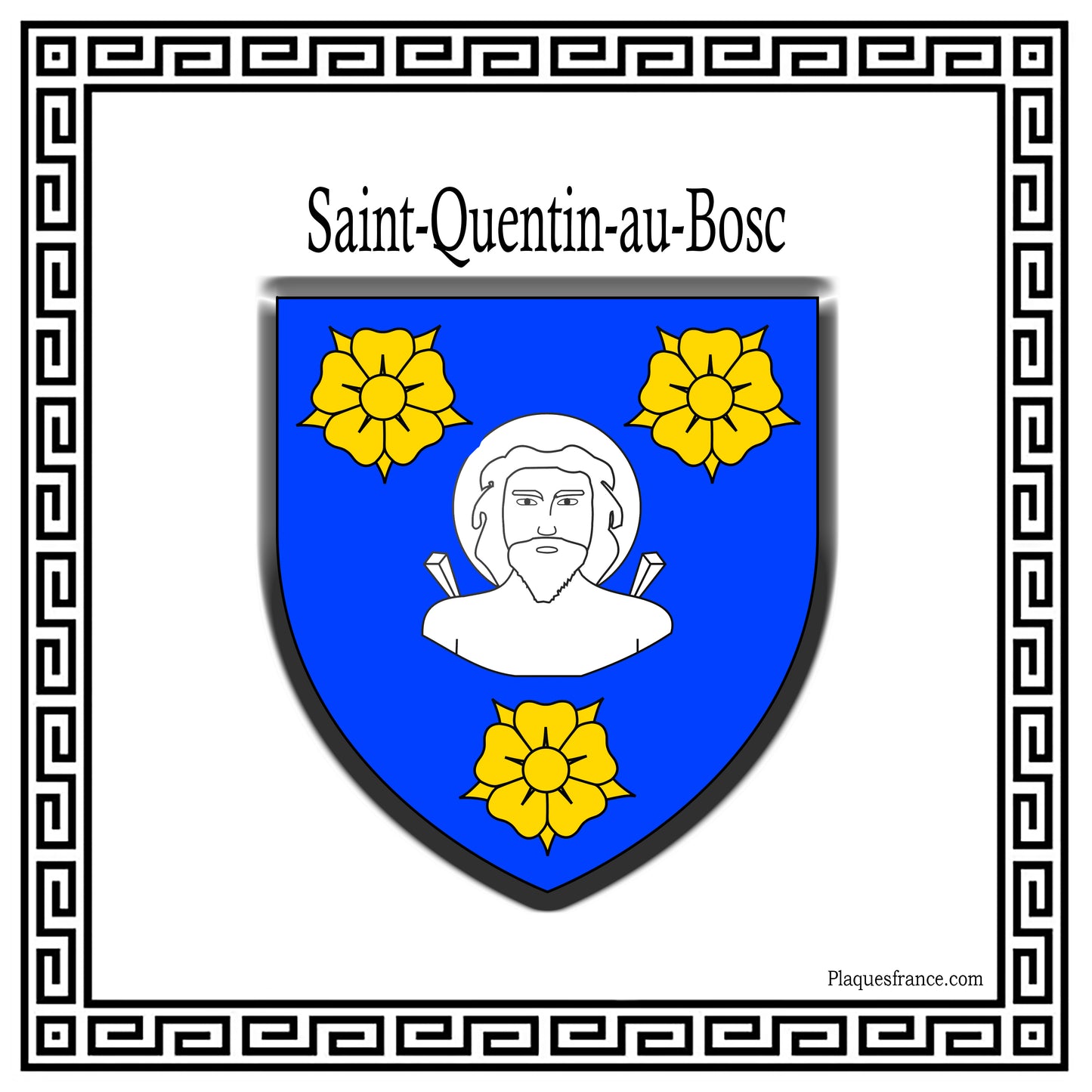 Plaque métal décorative carrée blanche blason Saint-Quentin-au-Bosc, Seine Maritime (76)
