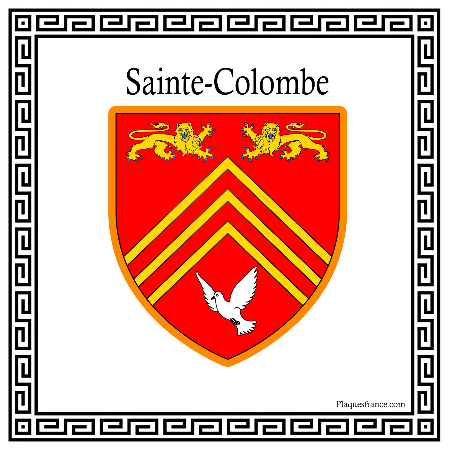 Plaque métal décorative carrée blanche 30 x30 cm blason Sainte-Colombe, Seine Maritime (76)