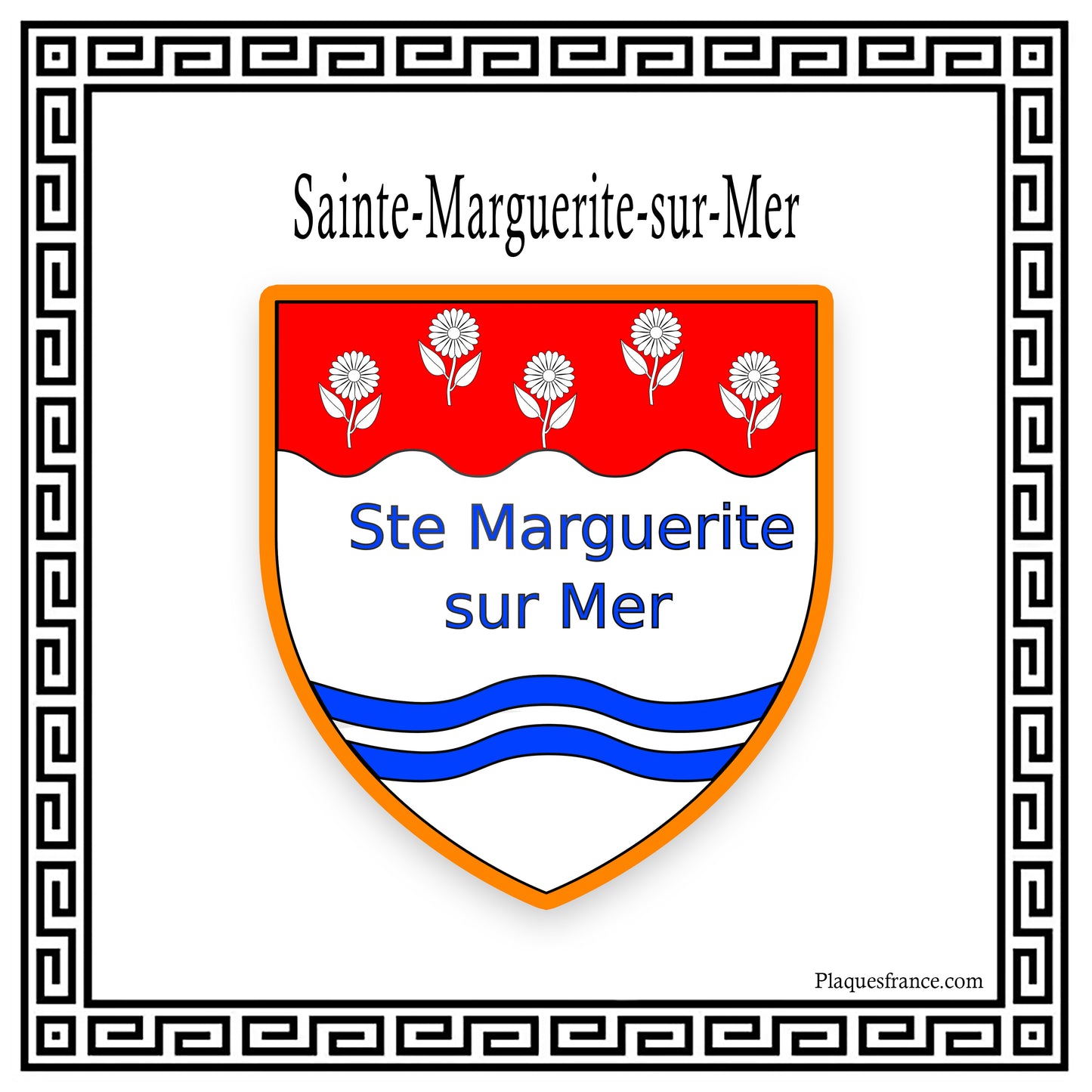Plaque métal décorative 30x30 CM carrée blanc Sainte-Marguerite-sur-Mer, Seine Maritime (76)