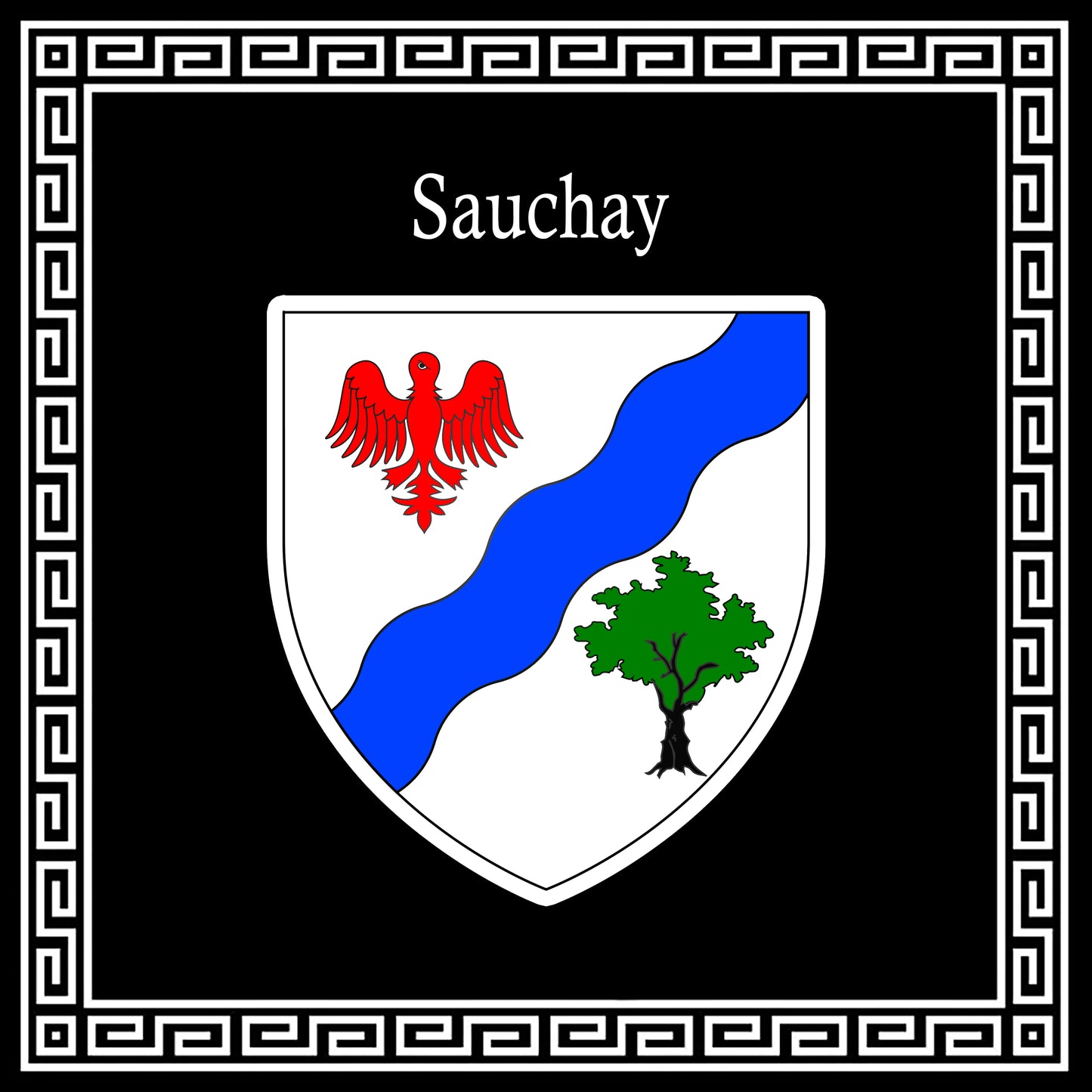 Plaque métal décorative carrée noire 30 cm X 30 cm blason Sauchay, Seine Maritime (76)