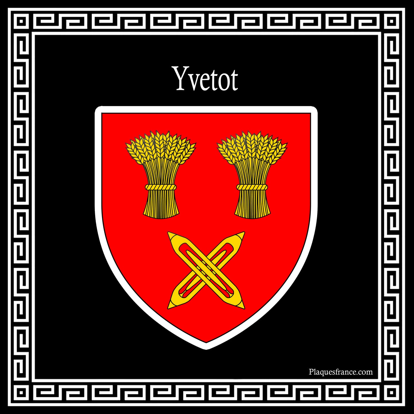 Plaque métal décorative carrée noire 30X30 cm blason Yvetot, Seine Maritime (76)