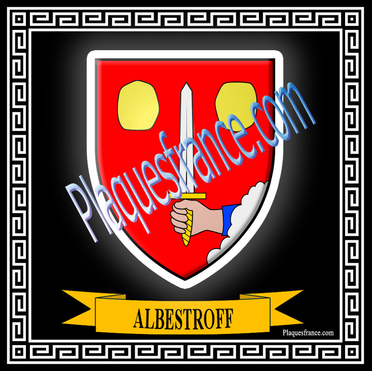 Plaque métal décorative fond blanc carrée 30x30 cm blason de Albestroff, canton du Saulnois Moselle 57
