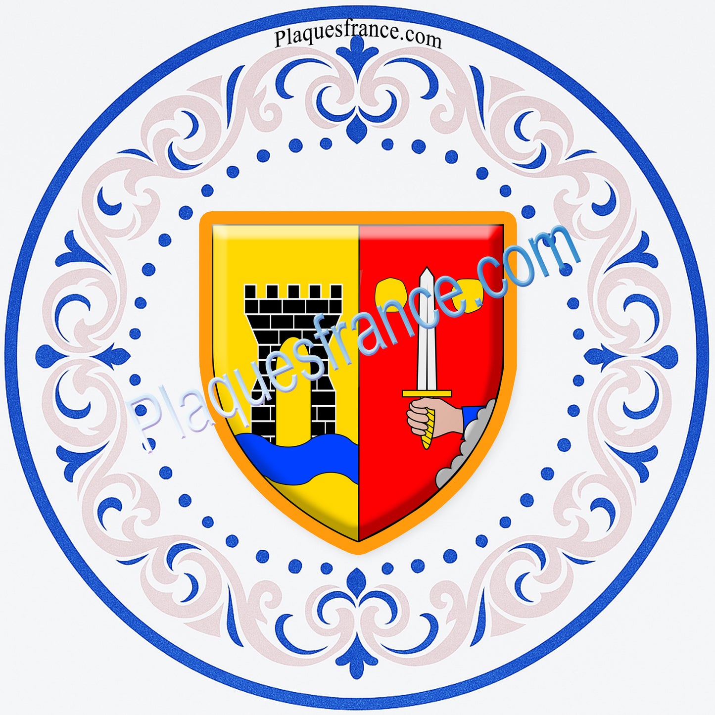 Plaque métal décorative façon assiette aile lys ronde Ø 30 cm blason Ars sur Moselle, canton Les Coteaux de Moselle5 7