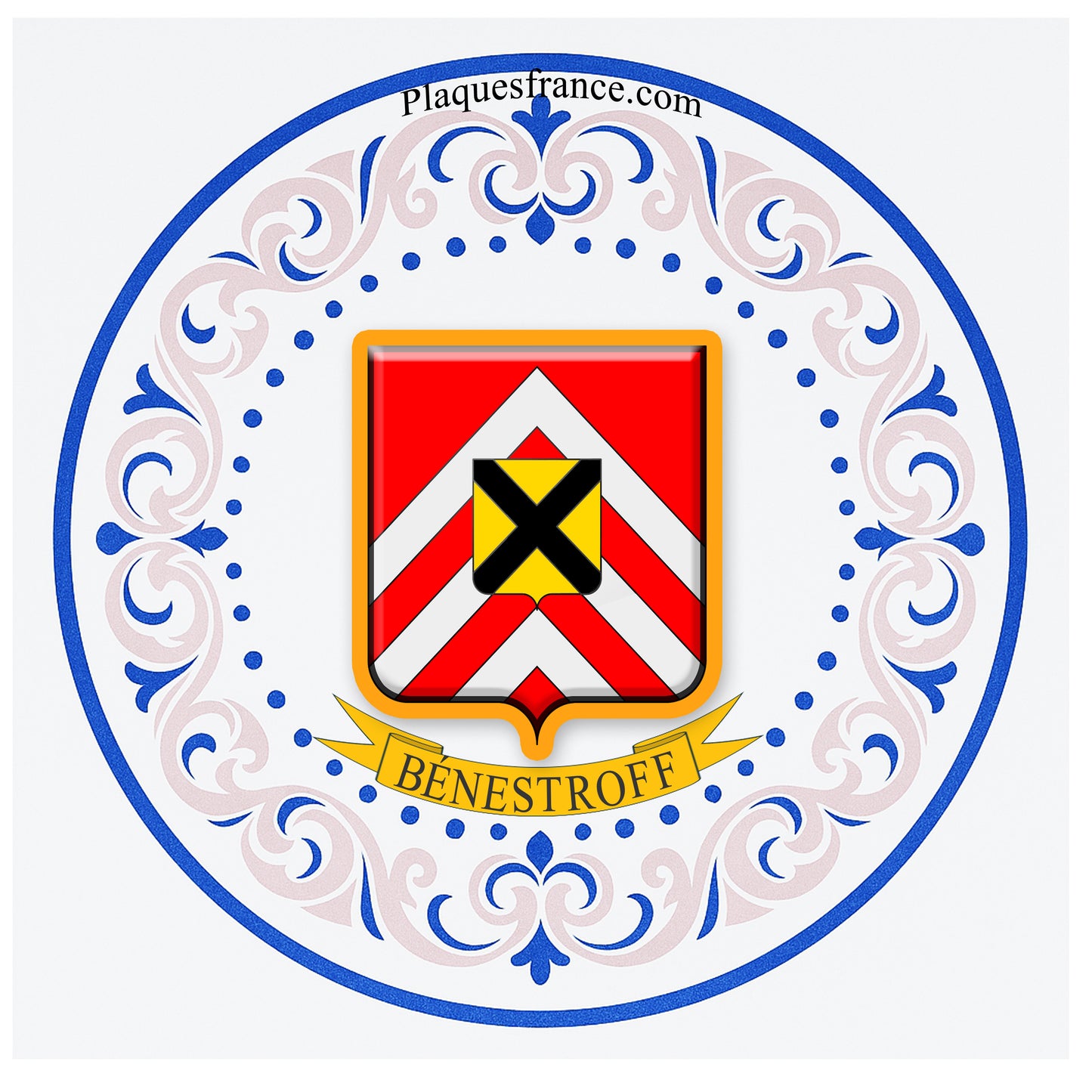 Plaque métal décorative aile lys ronde Ø 30 cm blason Bénestroff, canton du Saulnois Moselle 57