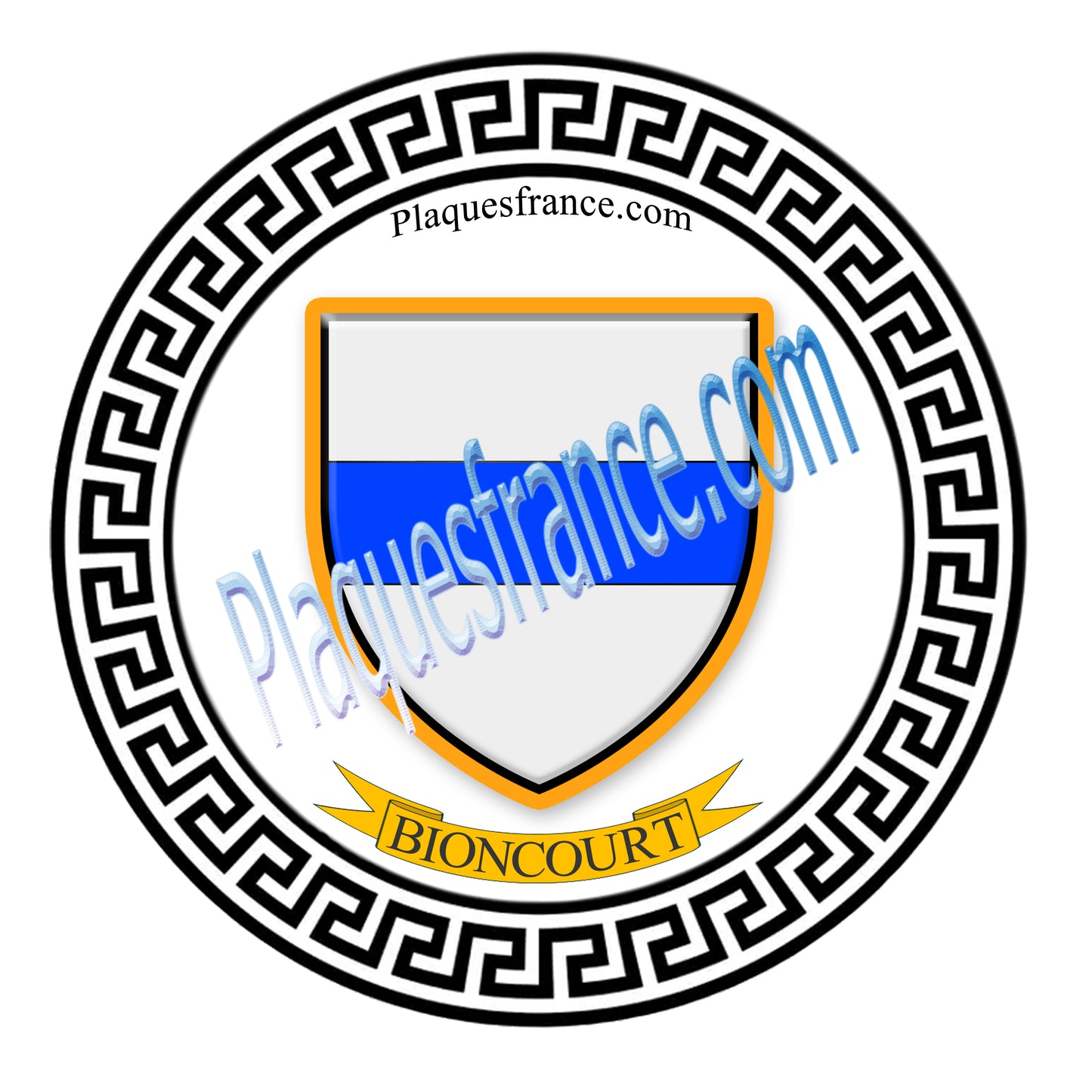 Plaque métal décorative fond noir ronde Ø 30 cm Bioncourt , canton du Saulnois Moselle 57