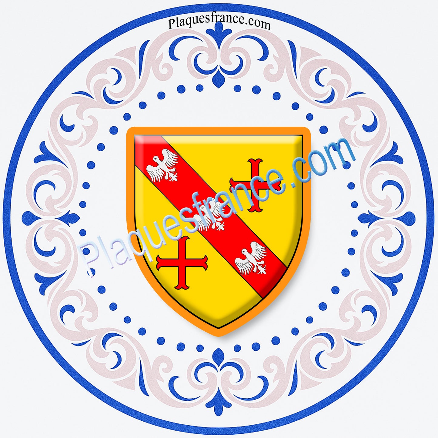 Plaque métal décorative façon assiette aile lys ronde Ø 30 cm blason Boulay-Moselle, canton de Boulay-Moselle, Moselle 57