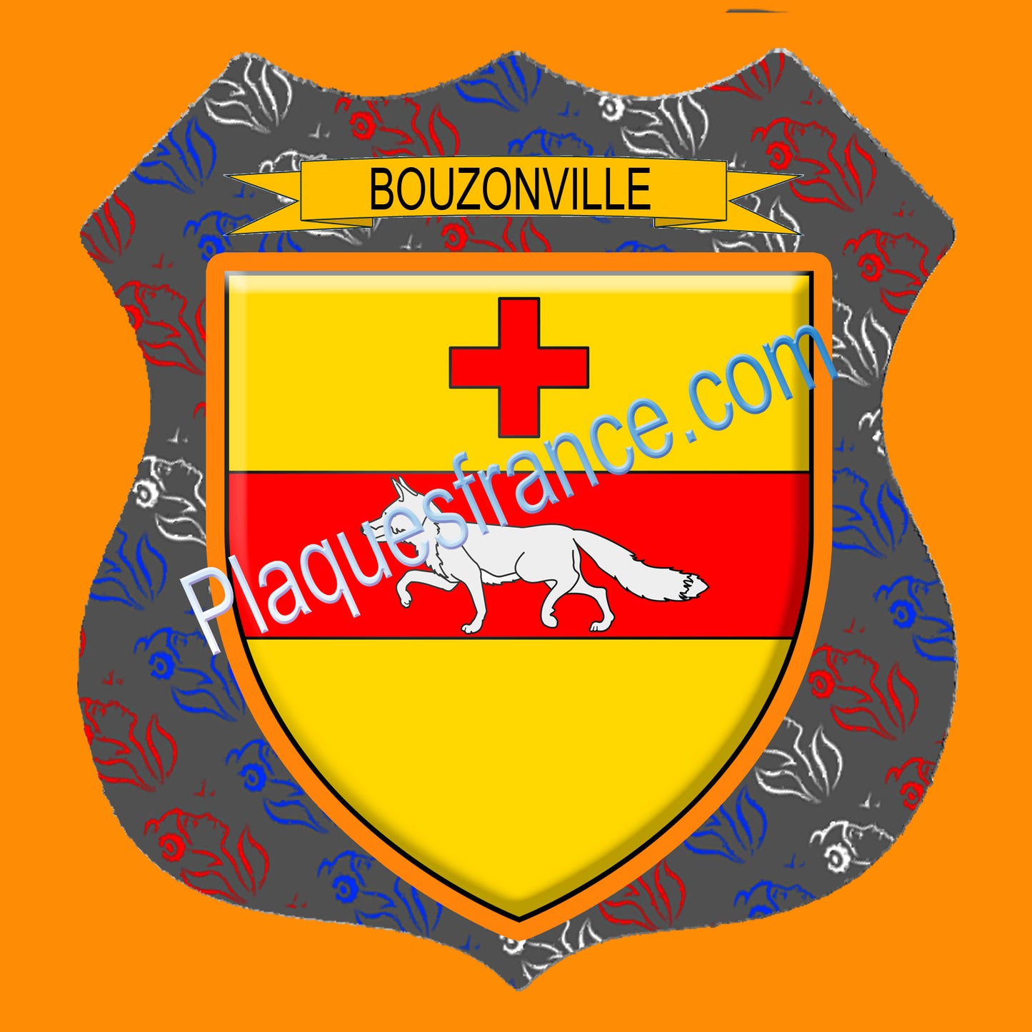 Plaque métal décorative écusson fond marianne format Ø 30cm blason Bouzonville, canton Bouzonville 57