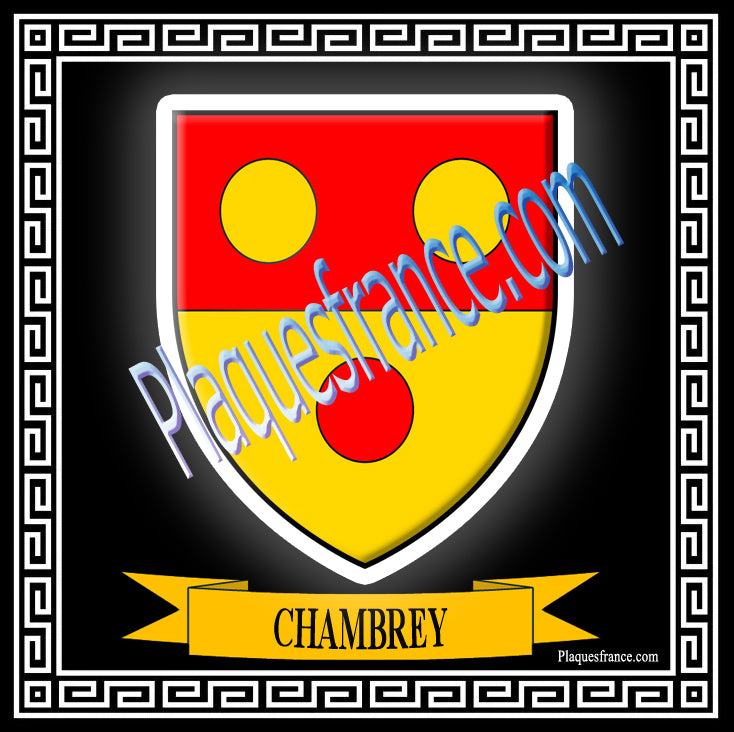 Plaque métal décorative fond blanc carrée 30x30 cm blason de Chambrey, canton du Saulnois Moselle 57