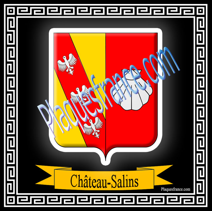 Plaque métal décorative fond noir carrée 30x30 cm blason de Château-Salins, canton du Saulnois Moselle 57