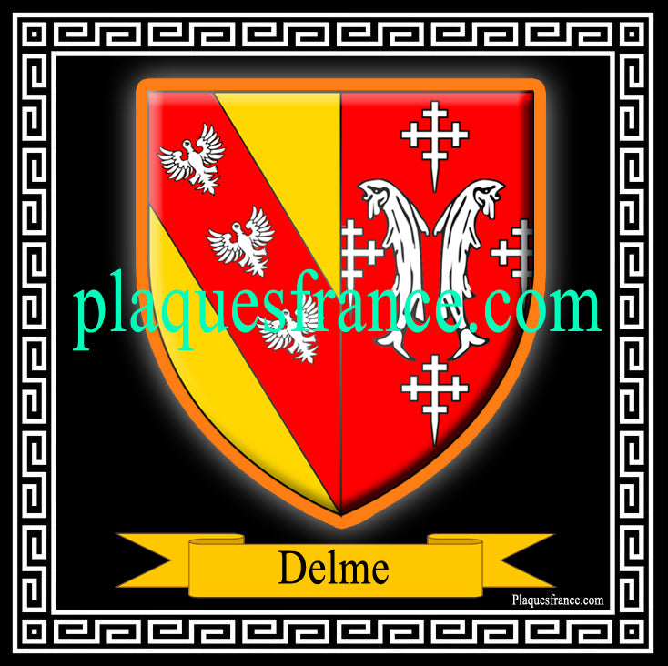Plaque métal décorative fond noir carrée 30x30 cm blason de Delme, canton du Saulnois Moselle 57