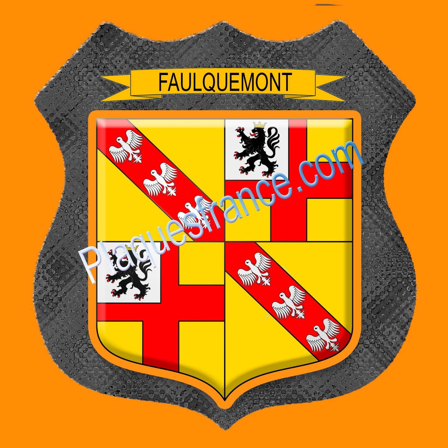 Plaque métal décorative écusson fond métal+verre Ø 30cm blason Faulquemont, canton Faulquemont 57