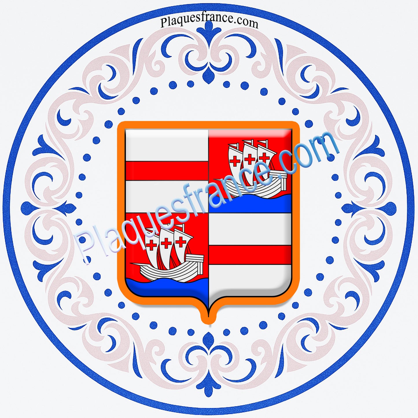 Plaque métal décorative façon assiette aile lys Ø 30 cm blason Folschviller, canton Saint-Avold 57