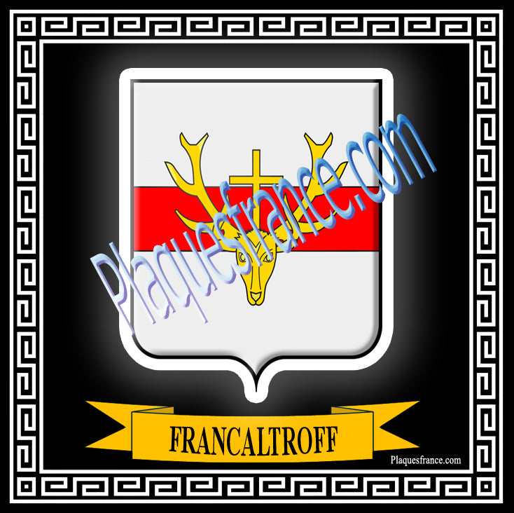 Plaque métal décorative fond noir carrée 30x30 cm blason de Francaltroff, canton du Saulnois Moselle 57