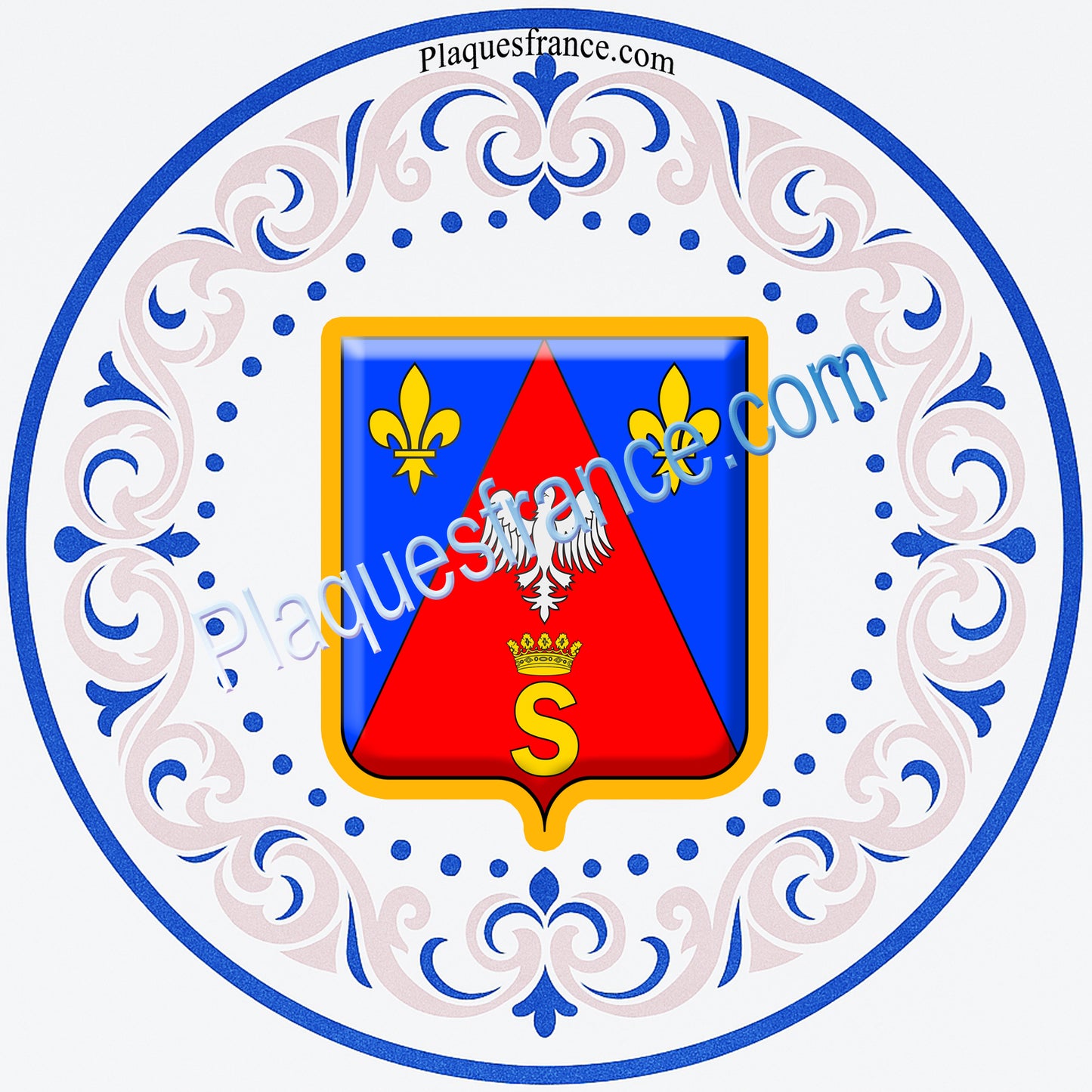 Plaque métal décorative façon assiette aile lys ronde Ø 30cm blason Le Ban Saint Martin 57