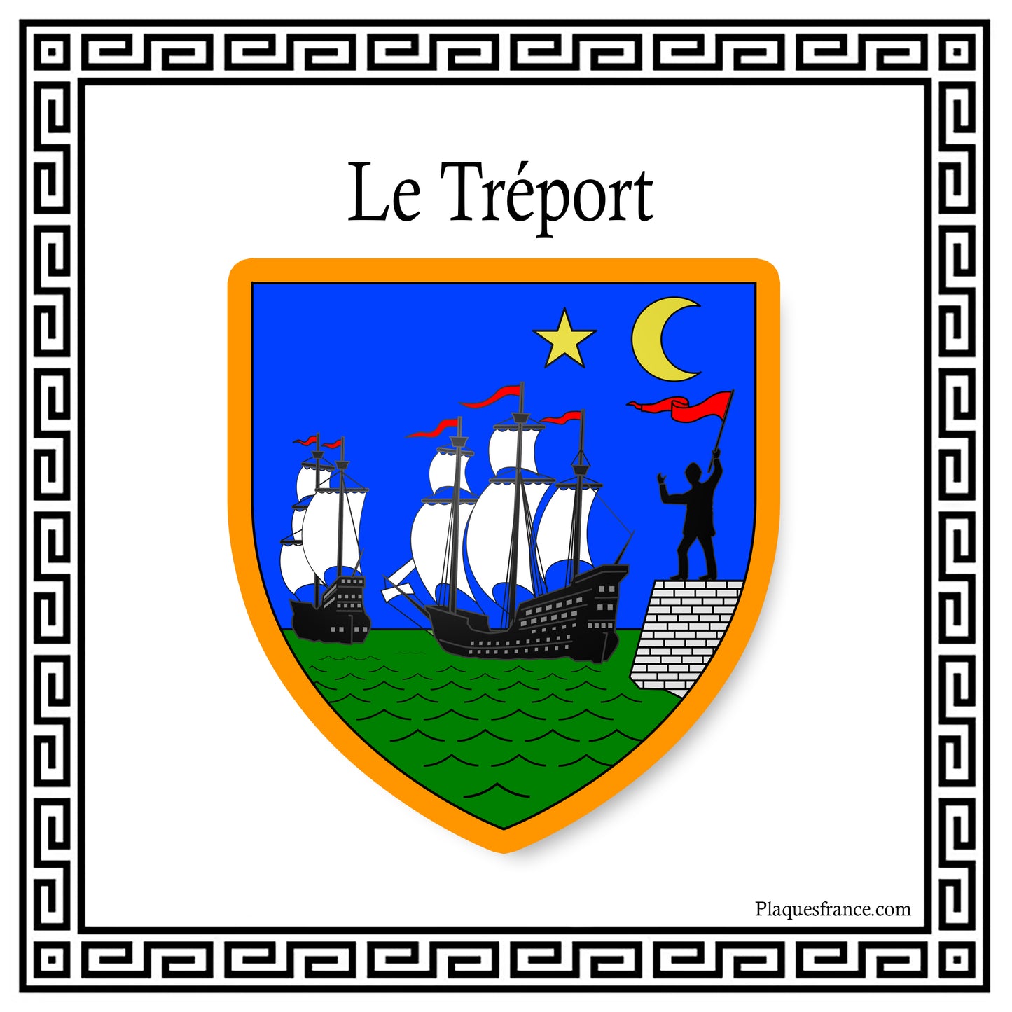 Plaque métal décorative 30 x 30 cm carrée blanche Le Tréport, Seine Maritime (76)