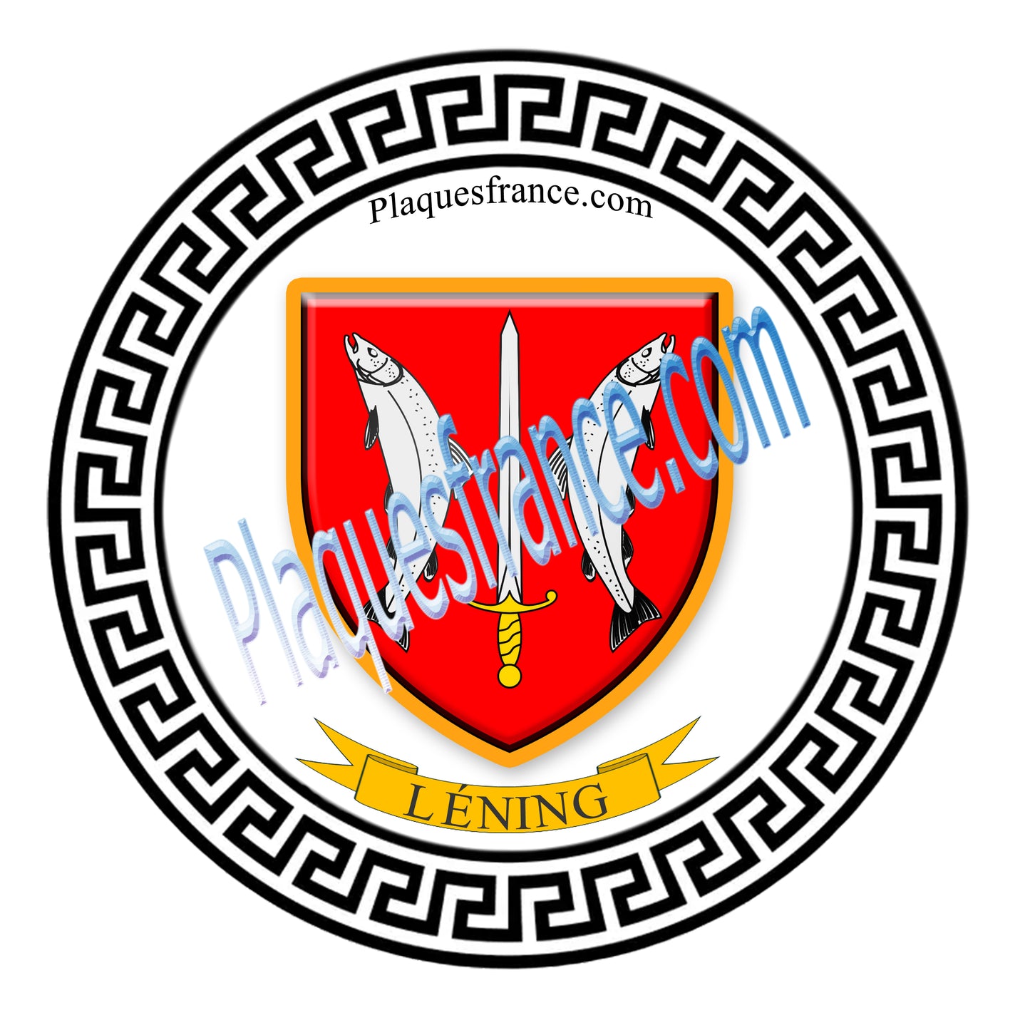 Plaque métal décorative fond noirc ronde Ø 30 cm Léning, canton du Saulnois Moselle 57