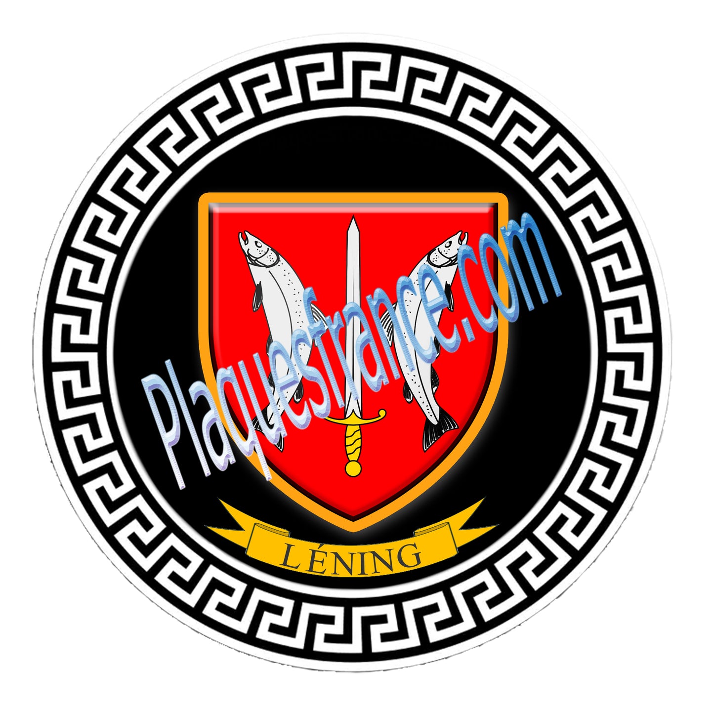 Plaque métal décorative fond blanc ronde Ø 30 cm Léning, canton du Saulnois Moselle 57