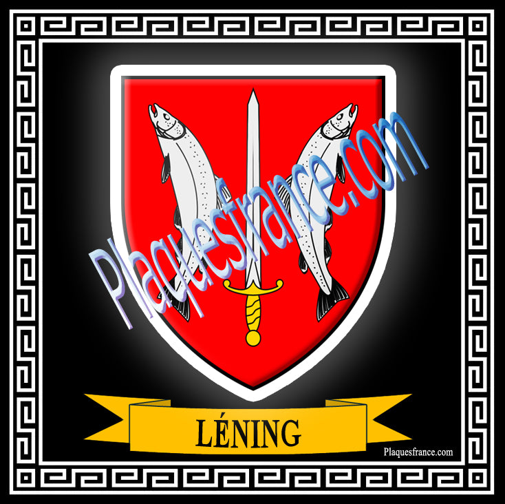 Plaque métal décorative fond blanc carrée 30x30 cm blason de Léning, canton du Saulnois Moselle 57