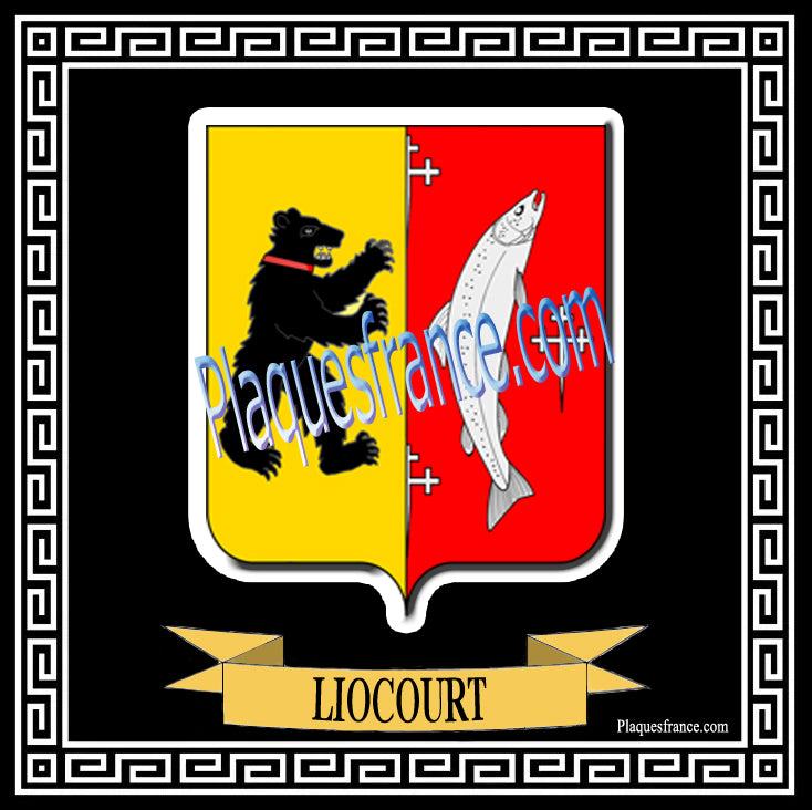 Plaque métal décorative fond noir carrée 30x30 cm blason de Liocourt, canton du Saulnois Moselle 57