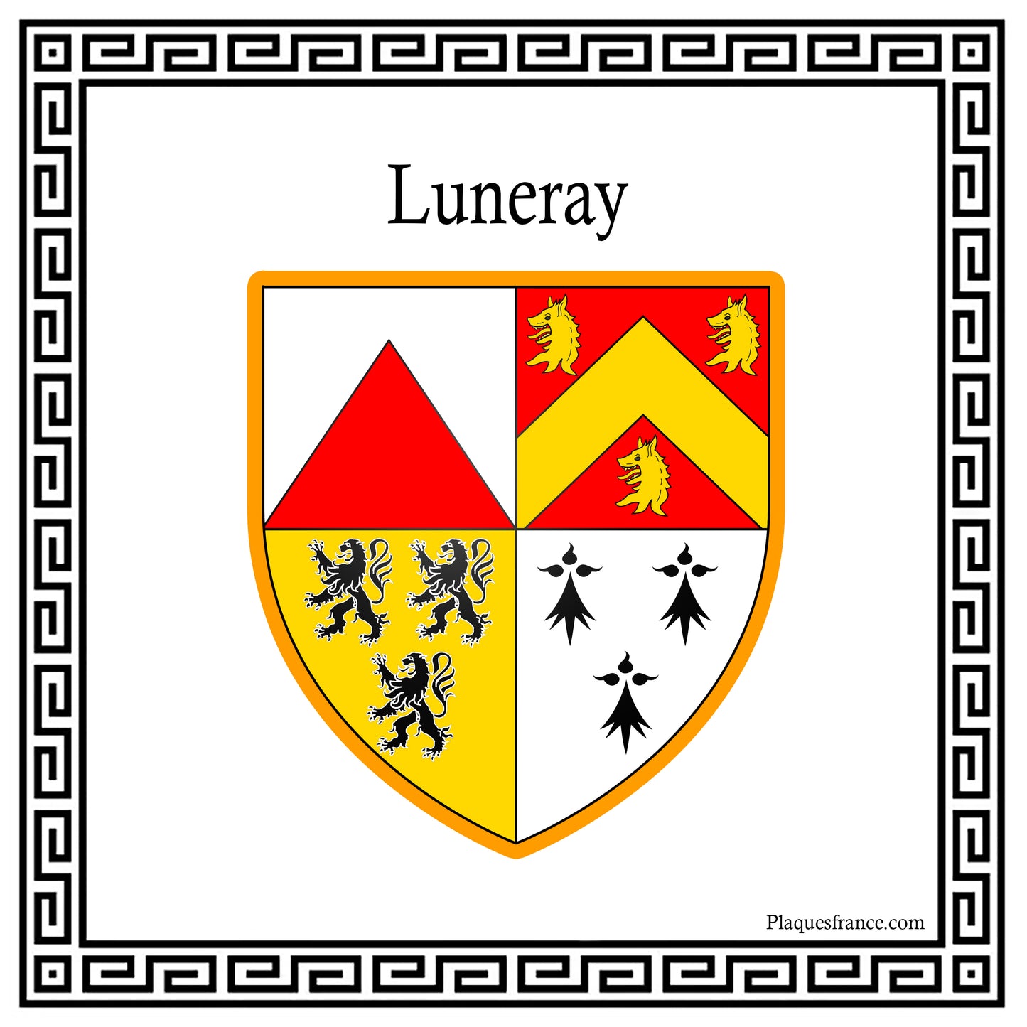 Plaque métal décorative carrée blanche 30 x 30 cm blason Luneray, Seine Maritime (76)