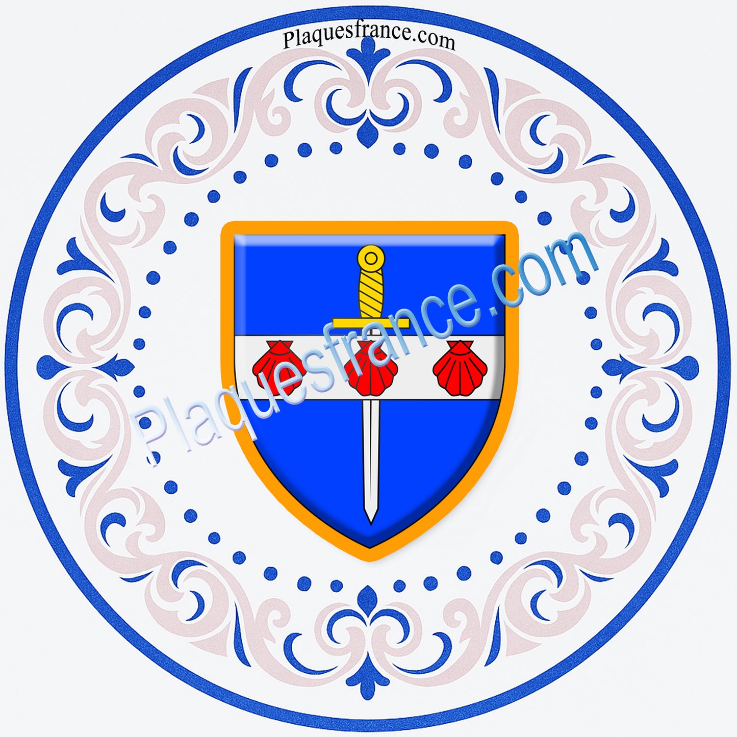 Plaque métal décorative assiette aile lys ronde Ø 30 cm blason Marange-Silvange, canton de Rombas, Moselle 57