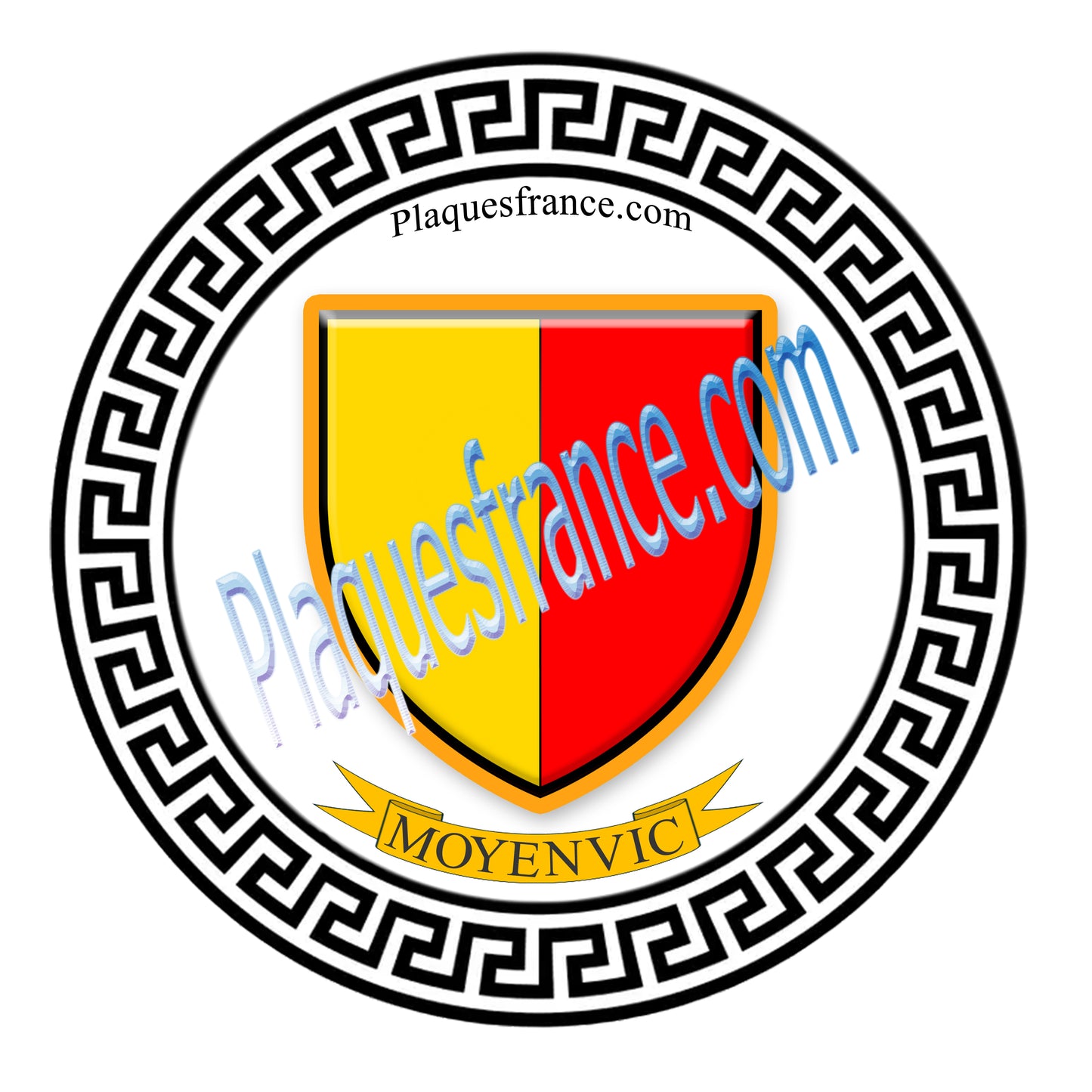 Plaque métal décorative fond noirc ronde Ø 30 cm Moyenvic, canton du Saulnois Moselle 57