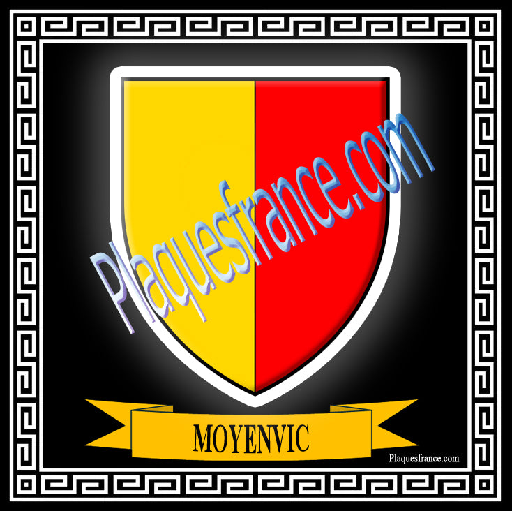 Plaque métal décorative fond blanc carrée 30x30 cm blason de Moyenvic, canton du Saulnois Moselle 57