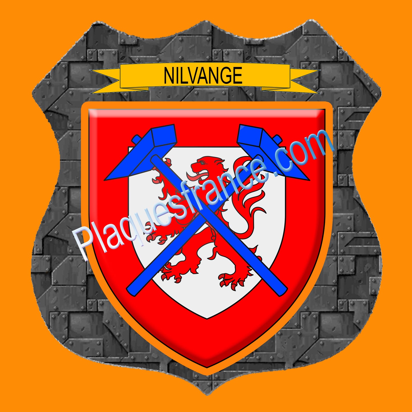 Plaque métal décorative écusson fond plaques métal Ø 30cm blason Nilvange, canton Algrange 57