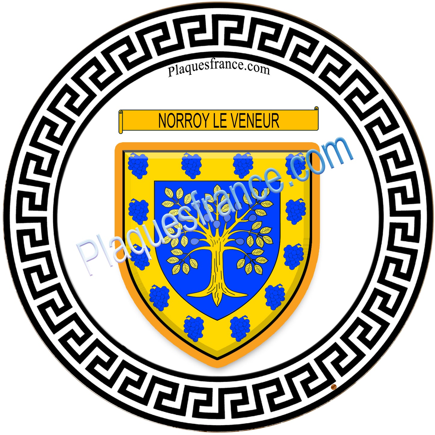 Plaque métal décorative fond blanc ronde Ø 30cm blason Norroy le Veneur, canton Rombas 57
