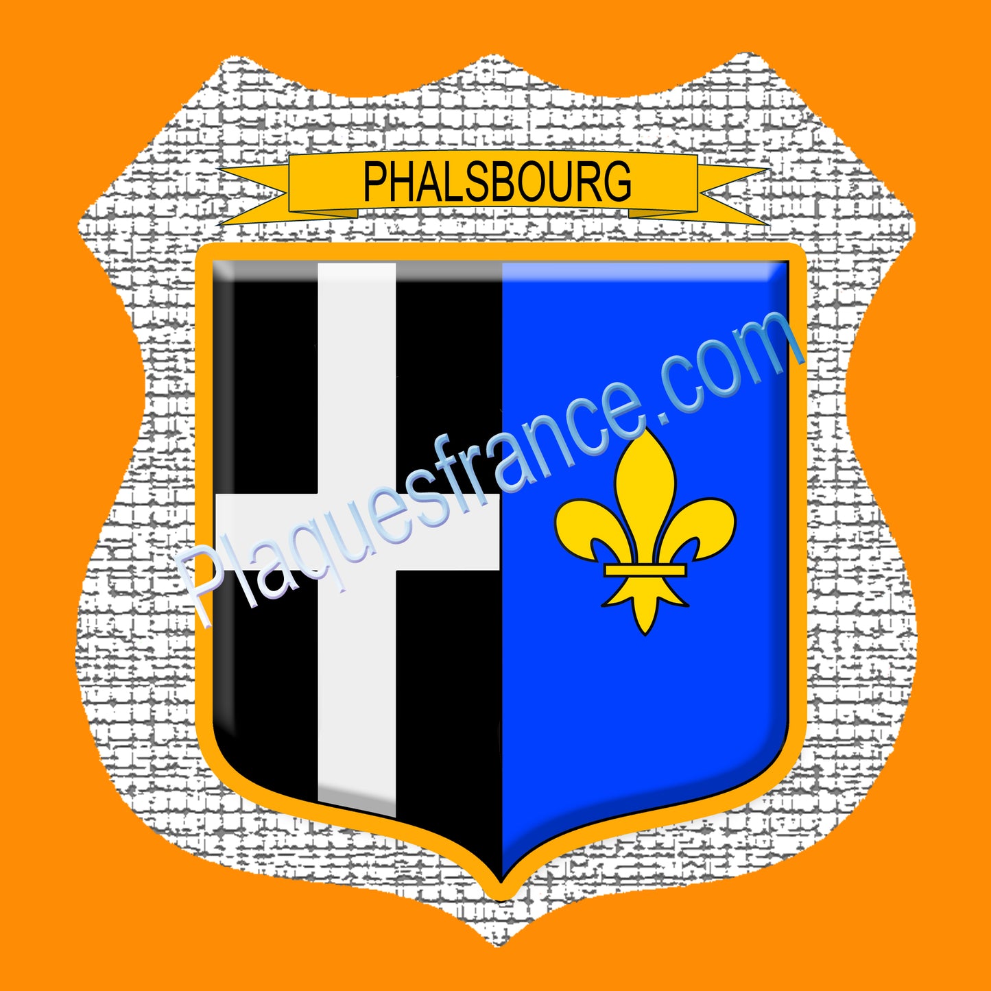 Plaque métal décorative écusson fond craquelures format Ø 30cm blason Phalsbourg, canton Phalsbourg 57
