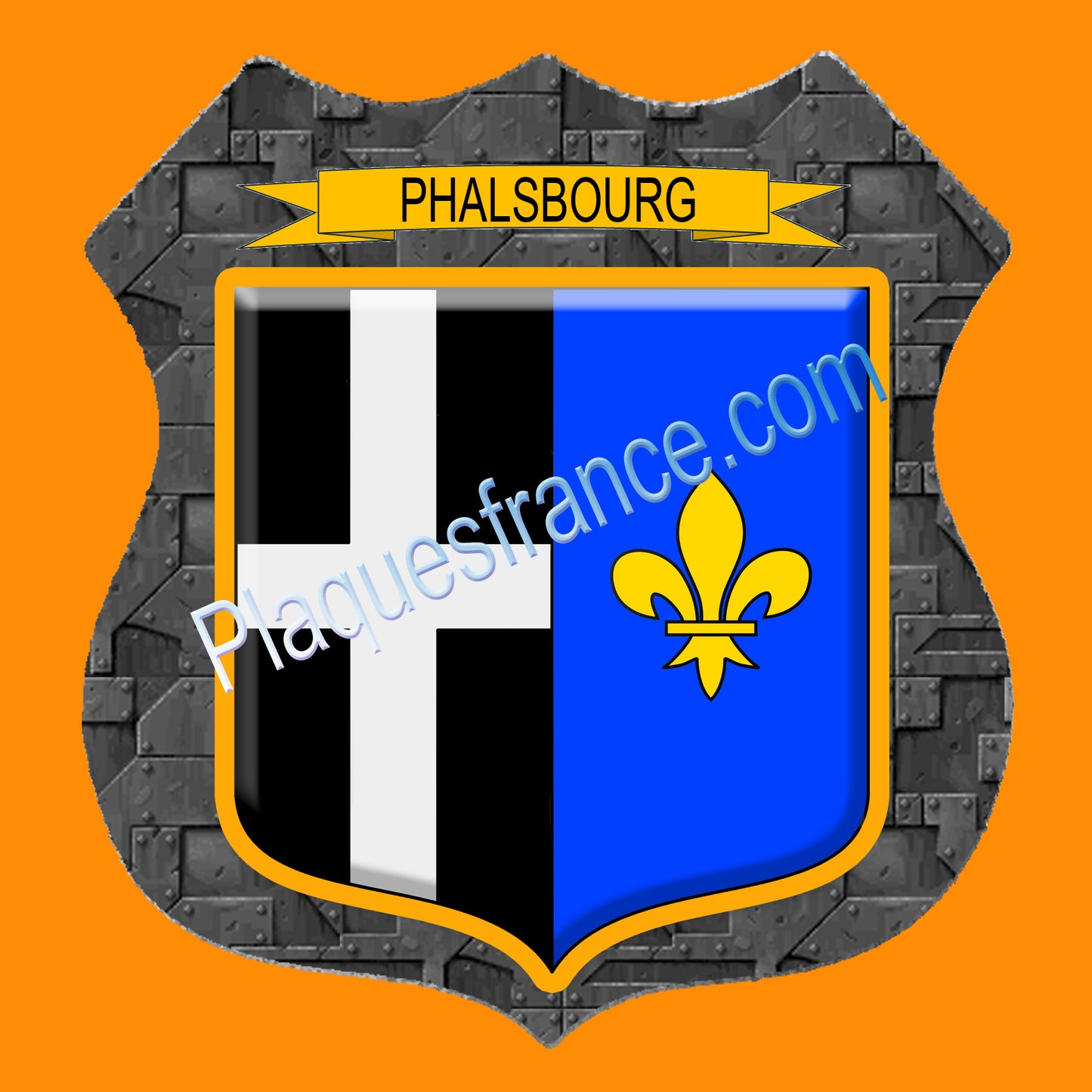 Plaque métal décorative écusson fond plaques métal Ø 30cm blason Phalsbourg, canton Phalsbourg 57