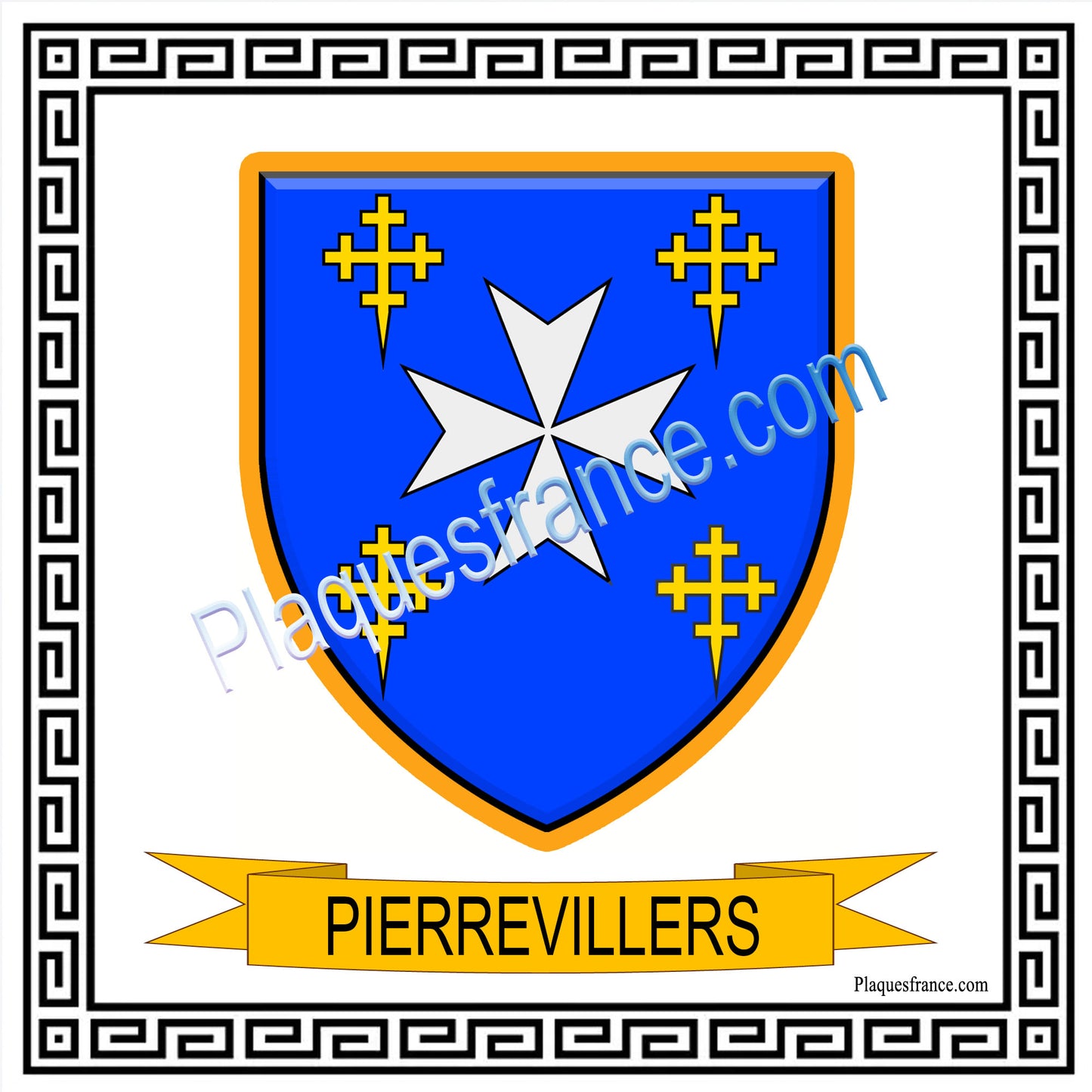 Plaque métal décorative fond blanc carré 30 x 30cm blason Pierrevillers, canton Rombas 57