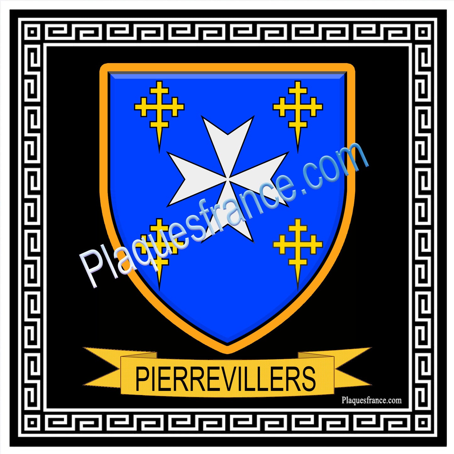 Plaque métal décorative fond noir carré 30 x 30cm blason Pierrevillers, canton Rombas 57