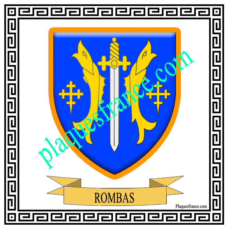 Plaque métal décorative fond blanc carrée 30 x 30 cm blason Rombas, canton de Rombas, Moselle 57