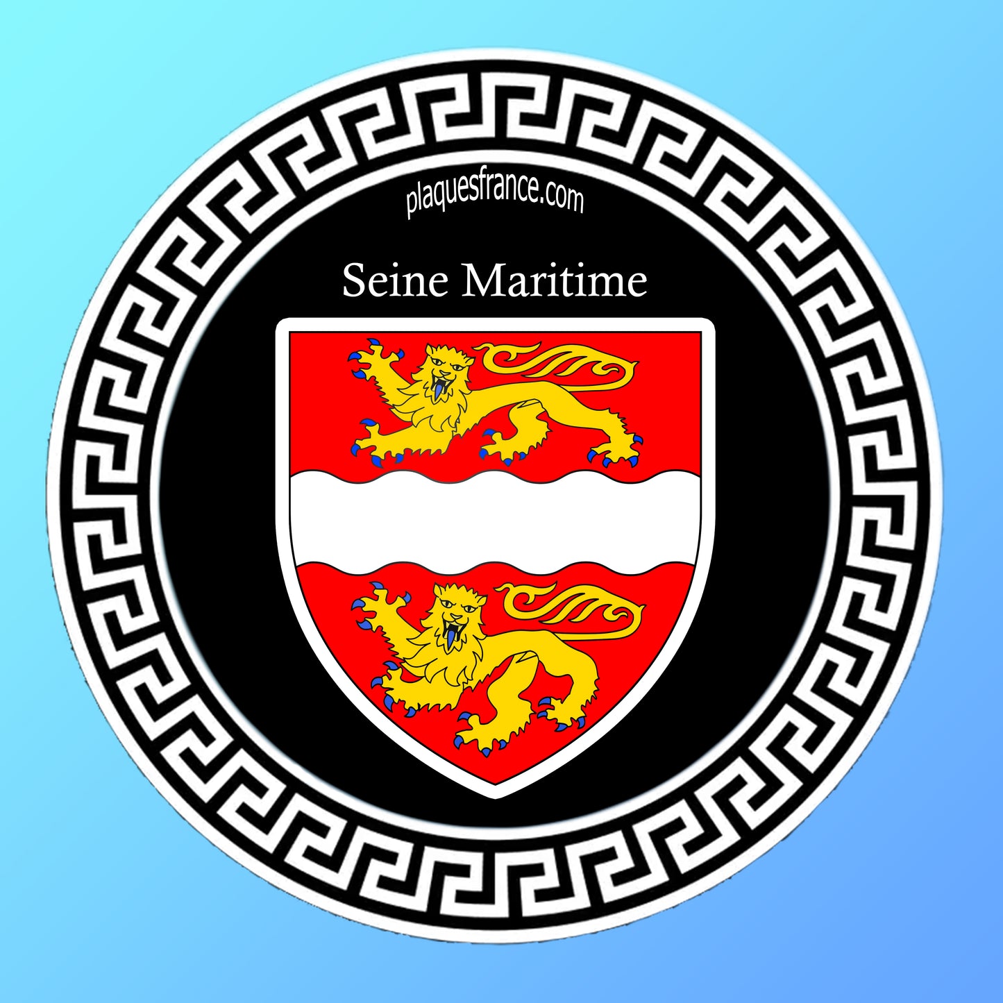 Plaque métal décorative ronde noire Ø 30cm blason Normandie (76)