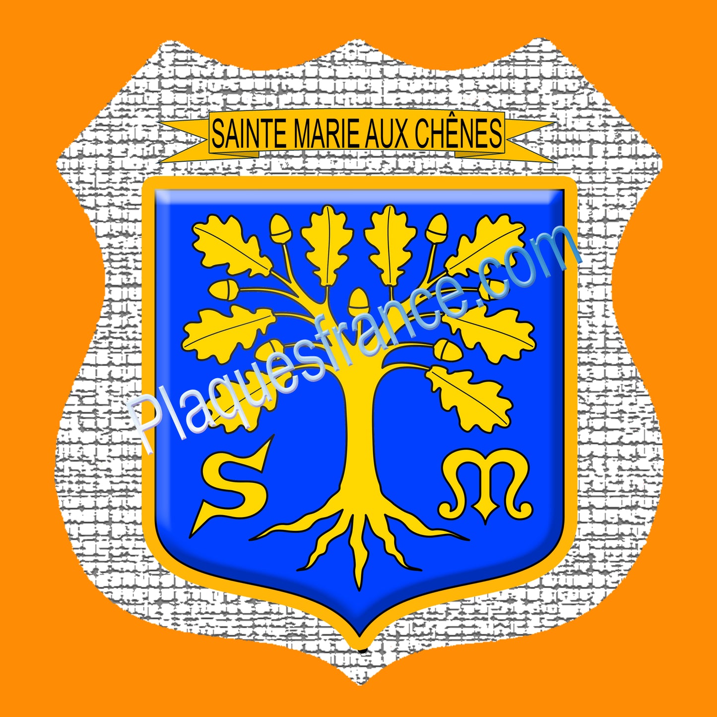 Plaque écusson blason Sainte Marie aux Chênes Fond craquelres