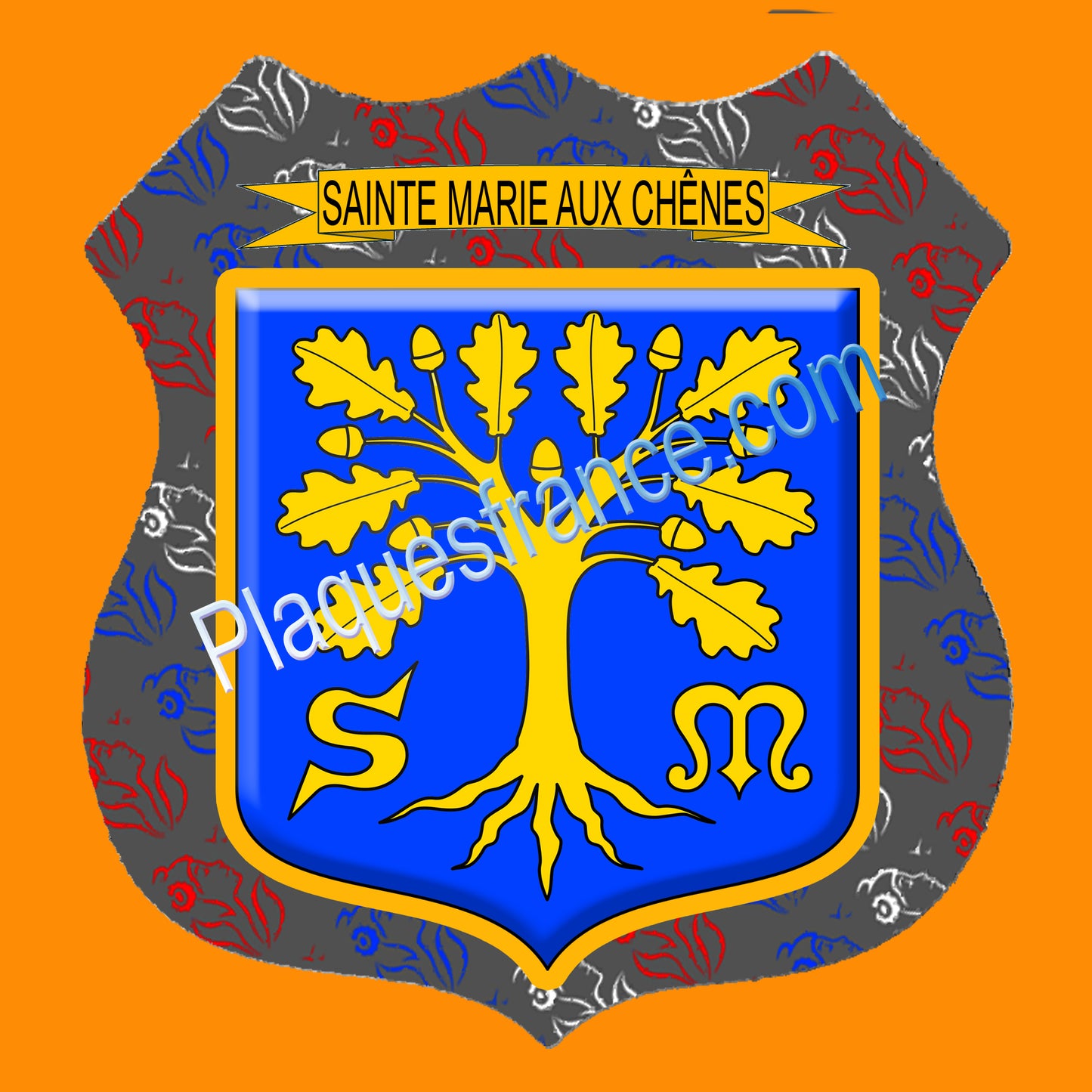 Plaque écusson blason Sainte Marie aux Chênes Fond marianne