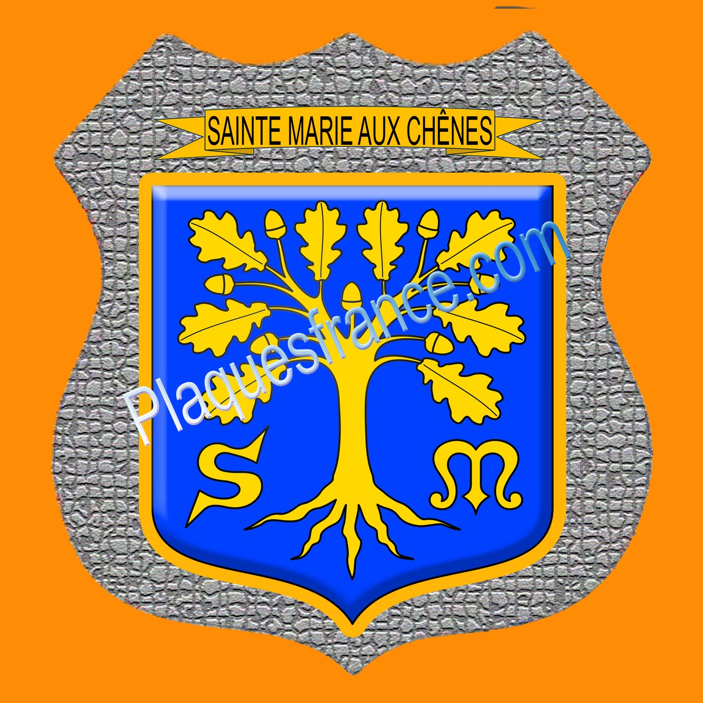 Plaque écusson blason Sainte Marie aux Chênes Fond mozaique