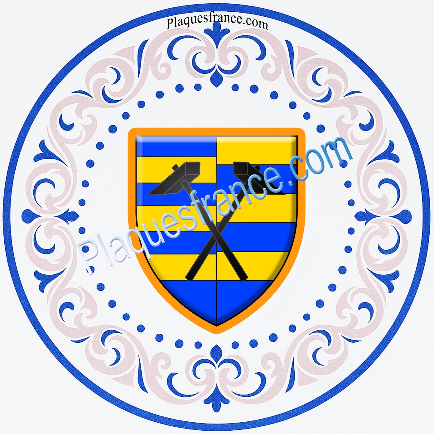 Plaque métal décorative assiette aile lys ronde Ø 30 cm blason Uckange, canton de Fameck, Moselle 57