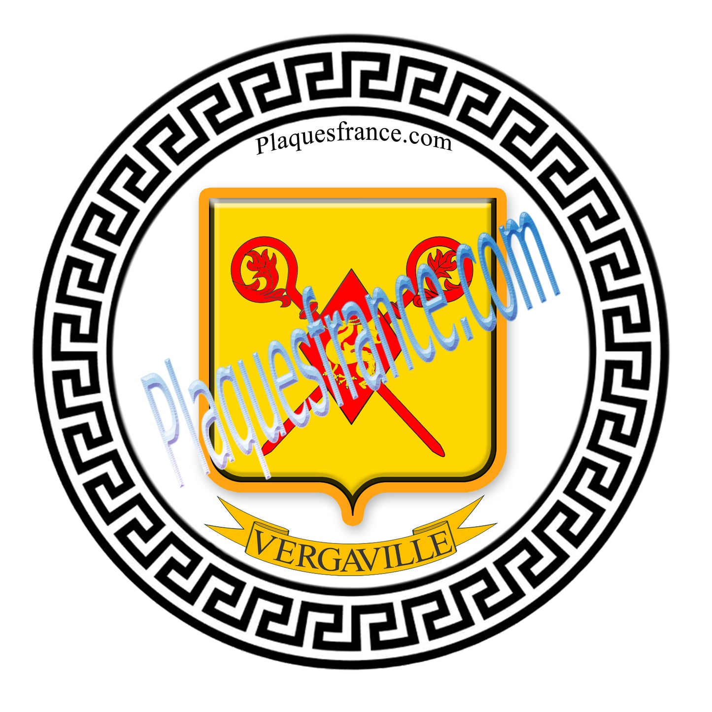 Plaque métal décorative fond blanc ronde Ø 30 cm Vergaville, canton du Saulnois Moselle 57