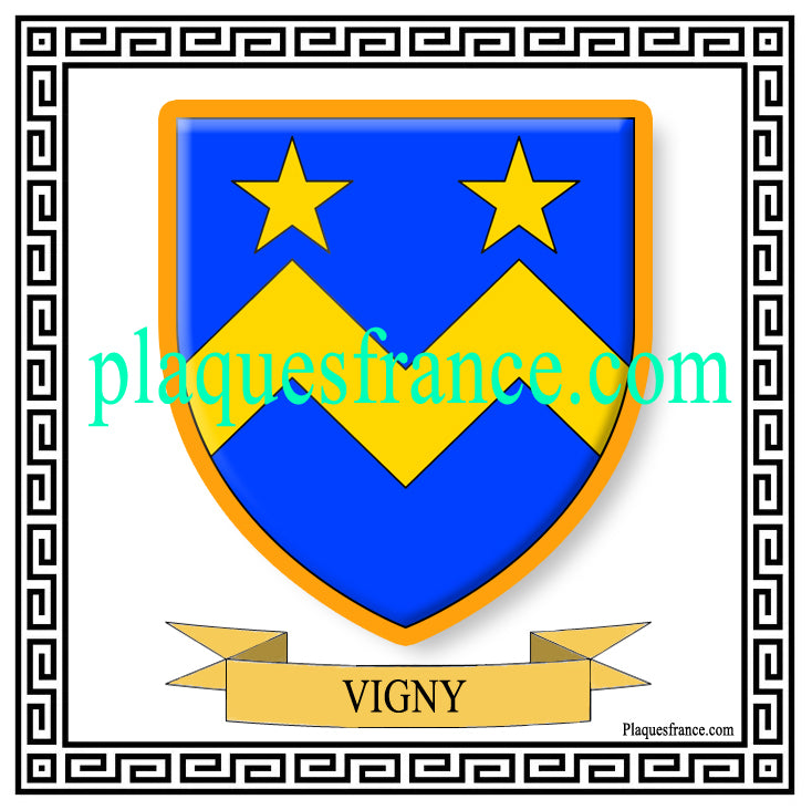 Plaque métal décorative fond blanc carrée 30x30 cm blason de Vigny, canton du Saulnois Moselle 57