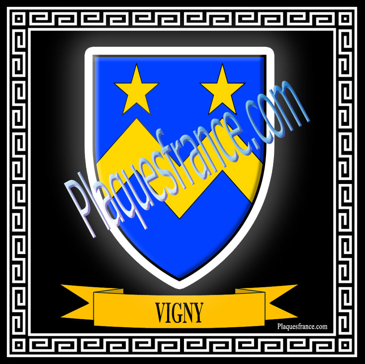 Plaque métal décorative fond blanc carrée 30x30 cm blason de Vigny, canton du Saulnois Moselle 57