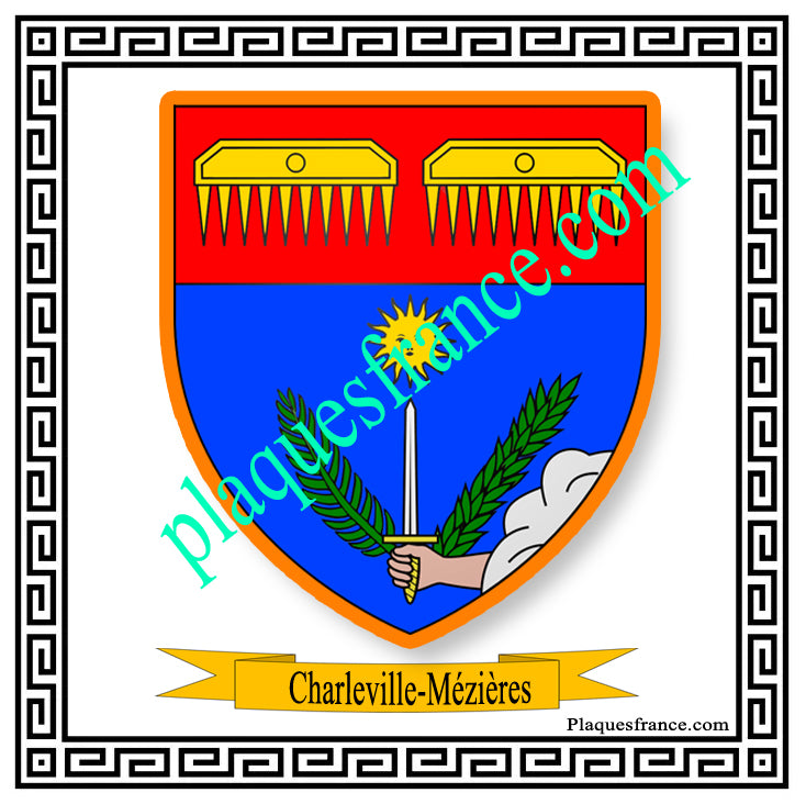 Plaque métal décorative fond blanc carrée 30x30 cm blason de Charleville-Mézières, Ardennes 08