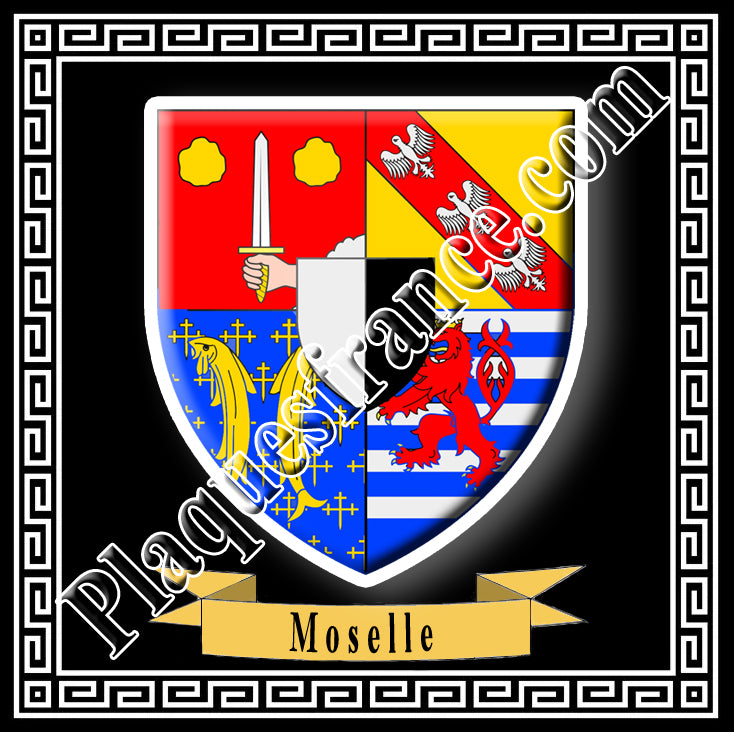 Plaque métal décorative 30x30cm fond noir avec le blason de la Moselle
