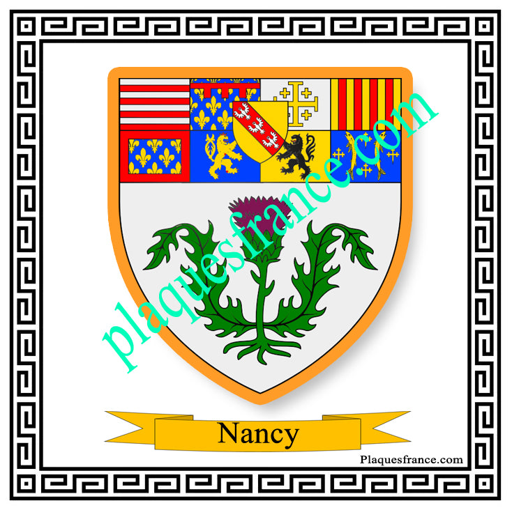 Plaque métal décorative fond blanc carrée 30x30 cm blason de Nancy, Meurthe et Moselle 54