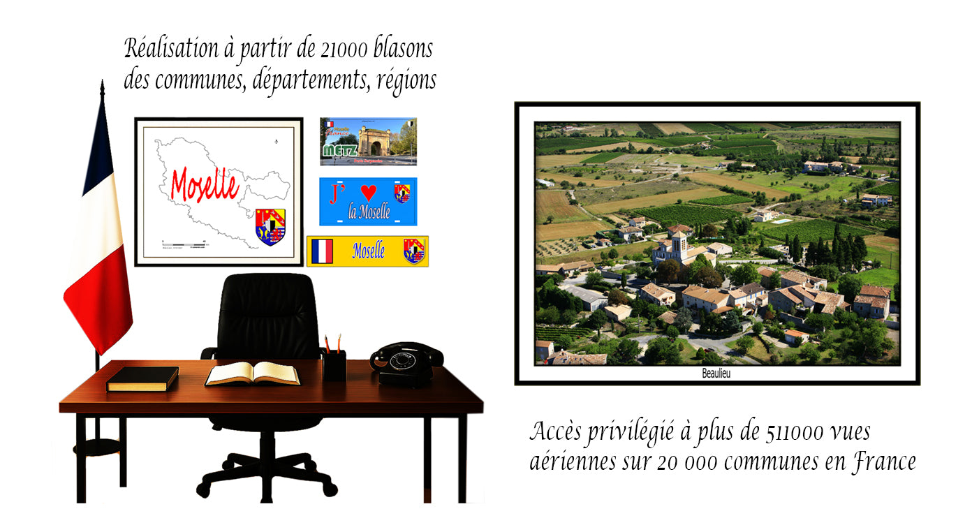 Sainte Marie aux Chênes Plaque métal décorative vue aérienne N° 1/70